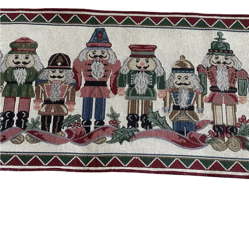 Nutcracker Tapestry Christmas Table Runner 80” x 12.5”Fringe Tabletop Decoration